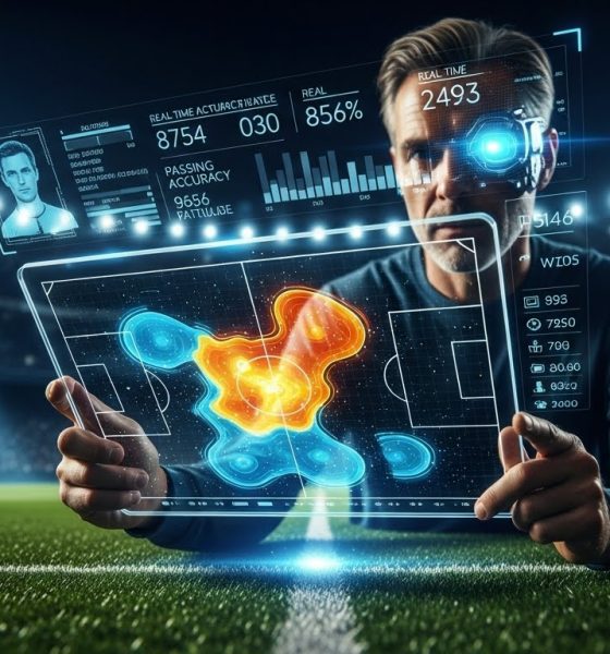 Ilustrasi dampak Big Data dan AI dalam industri olahraga modern yang menampilkan analisis statistik pemain secara digital.